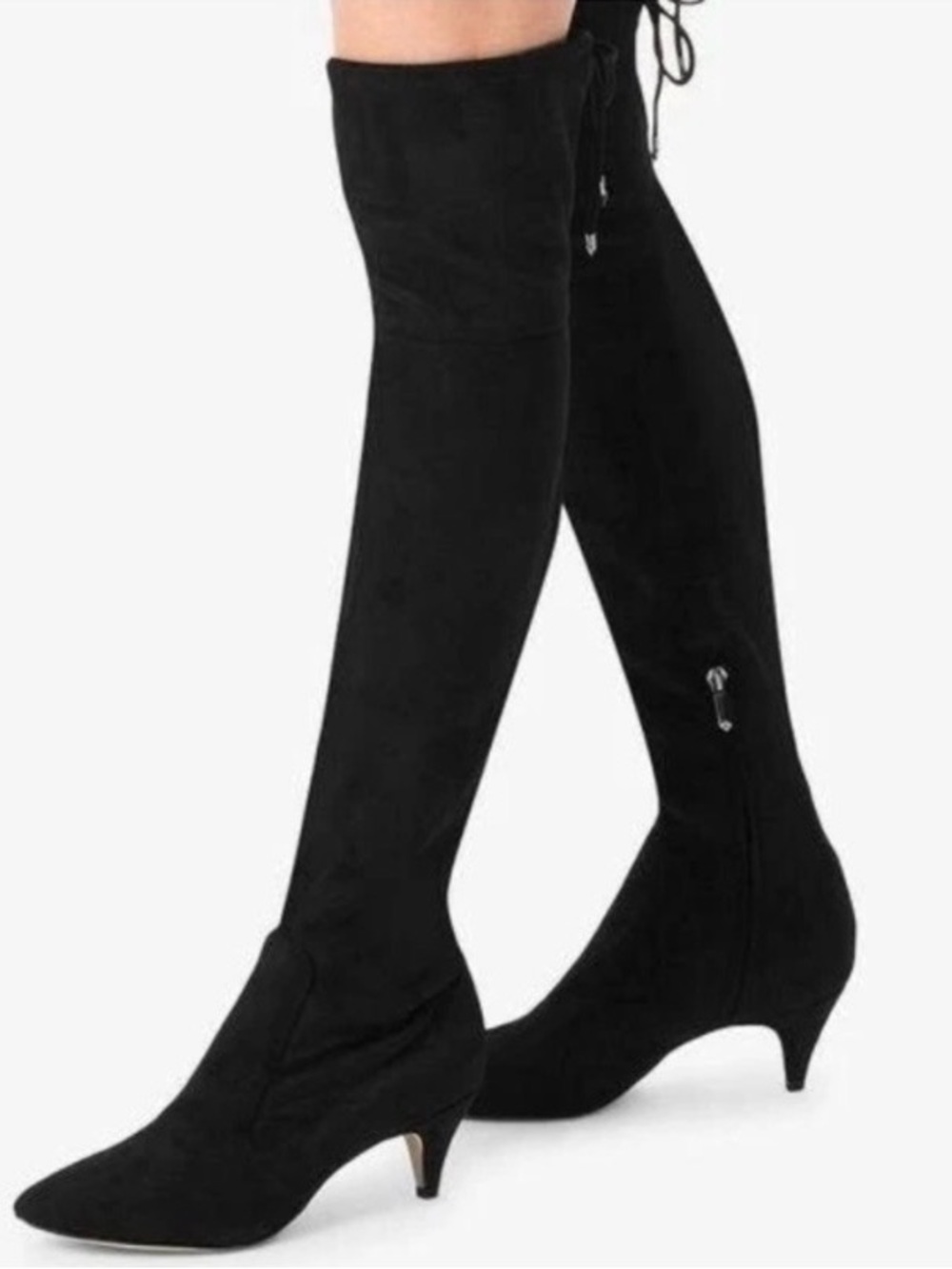 Sam Edelman Over-the-Knee Black Faux Suede Kitten Heel Boots